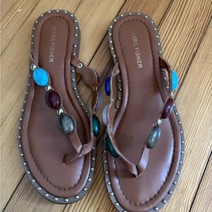 Marc Fisher Brown Sandals with Multicolor Beads
